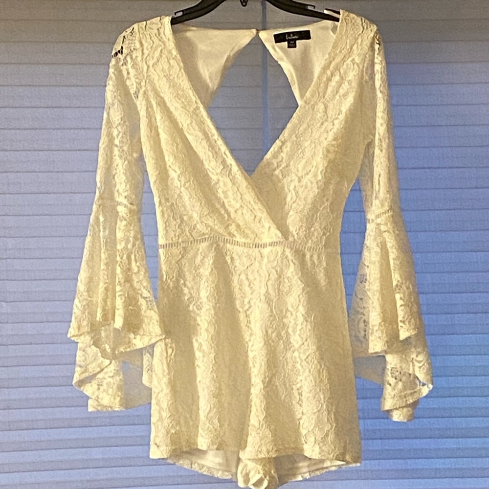 Babygirl White Lace Faux Wrap Romper